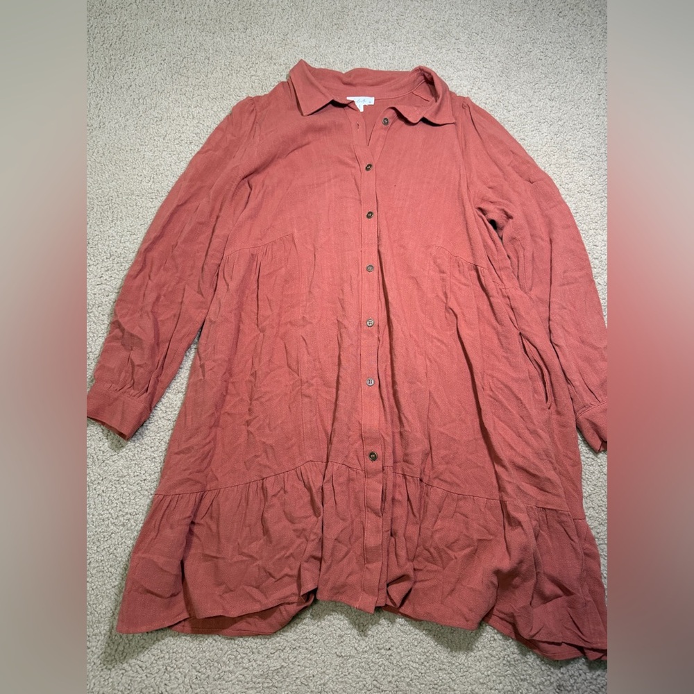 Long Sleeve Button-Front Women's Dress in Dusty Rose